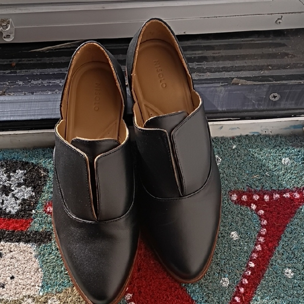 Nisolo Emma d'Orsay Oxford Loafers Black Leather Slip-Ons Women Size 8.5